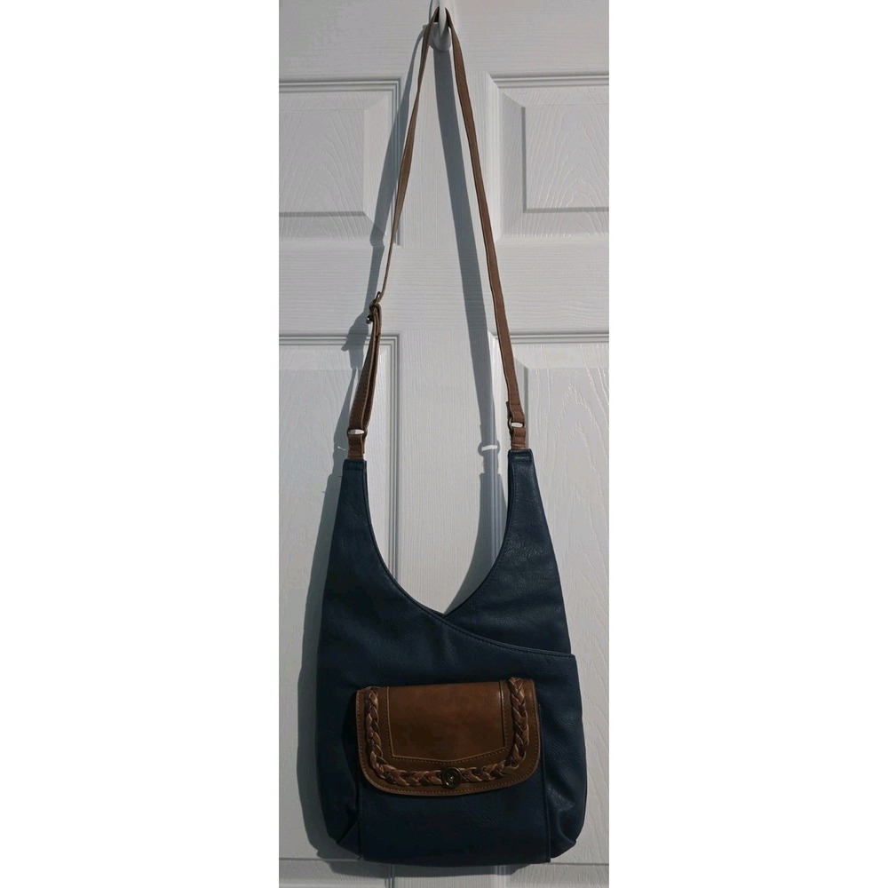 Vintage Bueno Blue Brown Vegan Hobo Shoulder Strap Crossbody Bag Purse Boho Teal